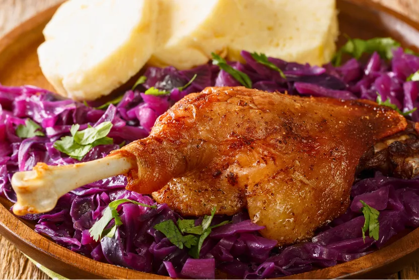 Pečená kachna, a Czech dish of roasted chicken