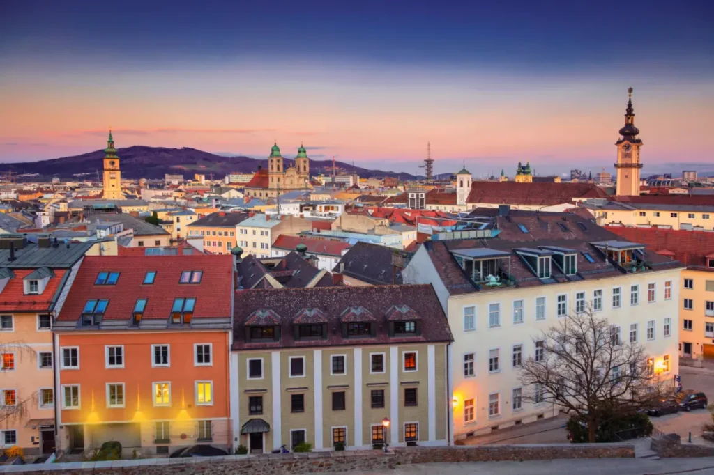 Austria city streets at dusk Austria city streets at dusk