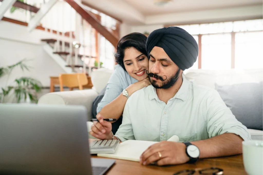 A couple calculating their finances