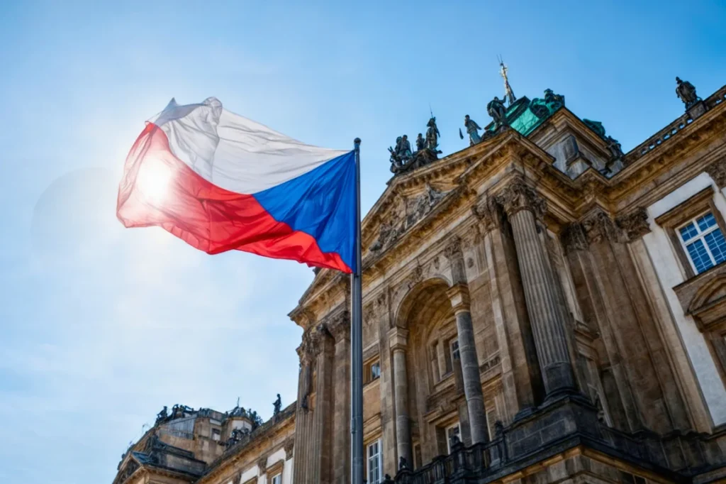 Czech flag blowing in the wind