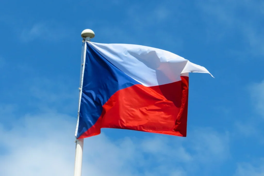 Czech flag against a blue sky