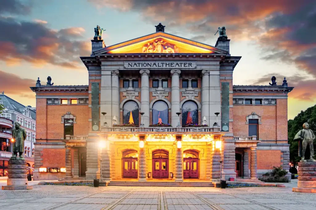 The Oslo National Theater  The Oslo National Theater at dusk.