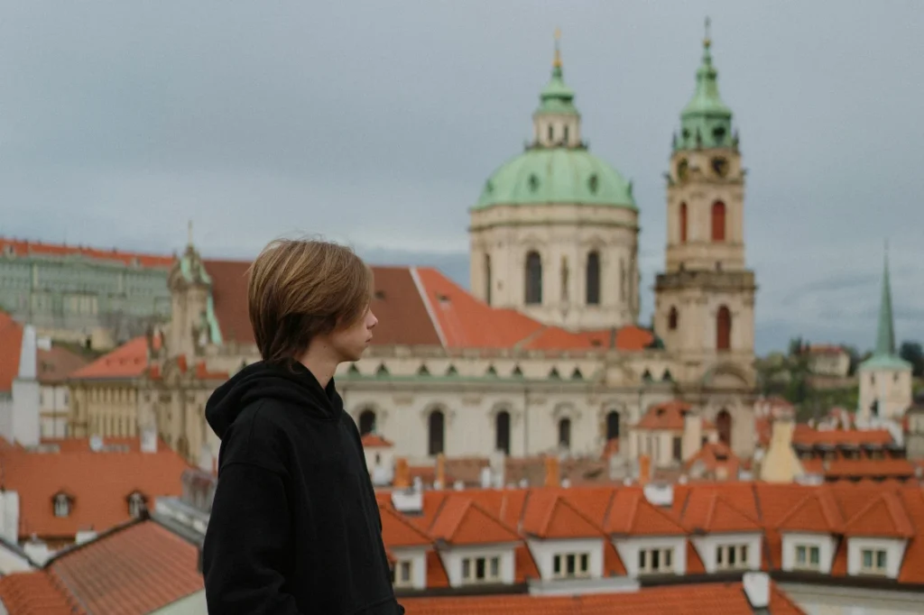 Teen traveler in Prague, Czechia