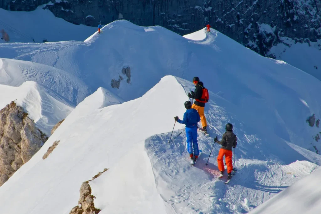 Hikers in snow in Slovenia Hikers in snow in Slovenia