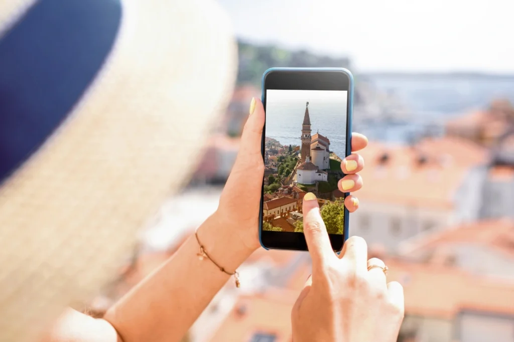 Tourist taking a photo in Slovenia