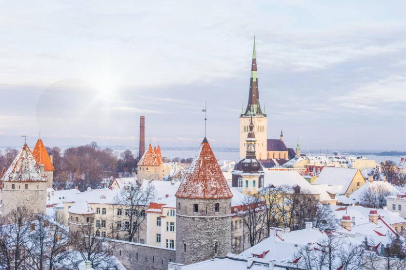 Snow-covered Tallinn cityscape
