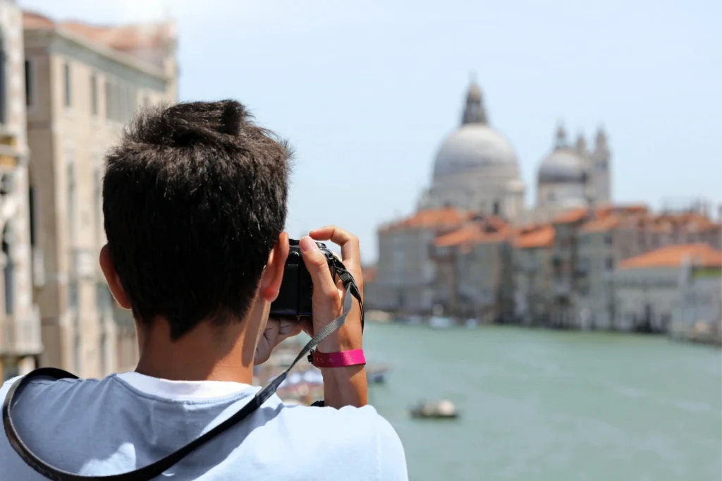 Tourist taking a photo in Italy