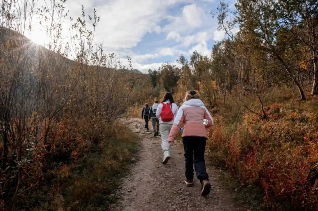 Tourists hiking in Norway Tourists hiking in Norway