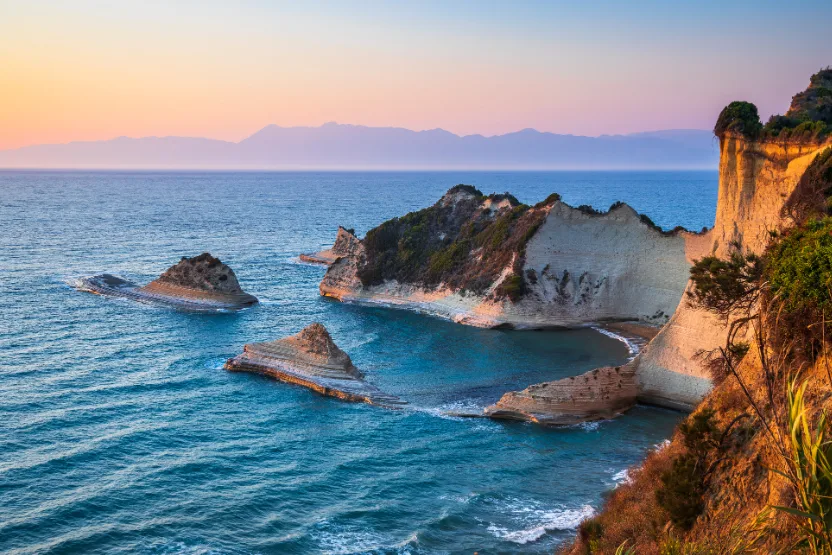 Sunset over the cliffs of Corfu