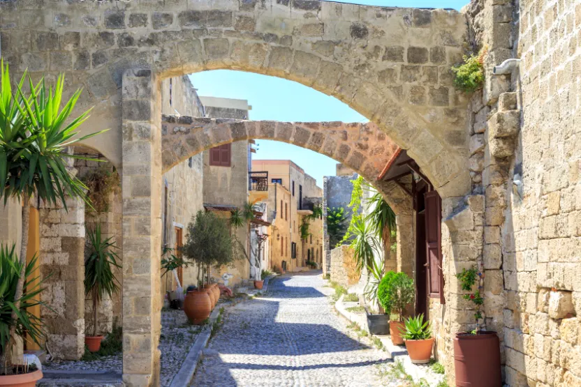 The historic stone streets of Rhodes