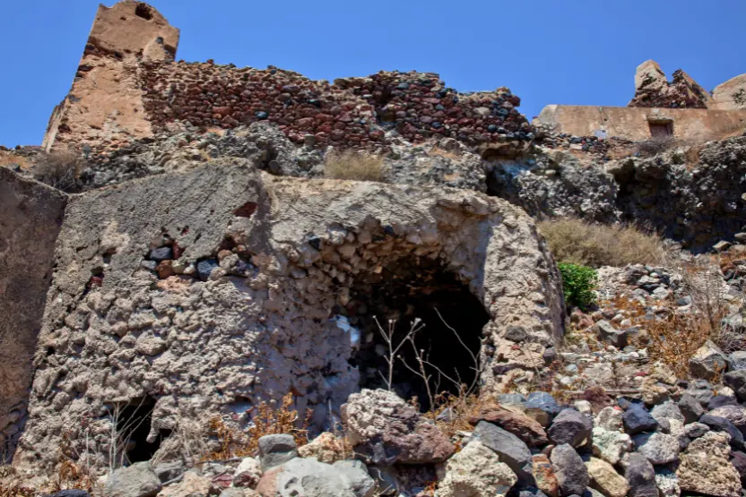 Ruins of the Akrotiri Venetian Castle in Santorini
