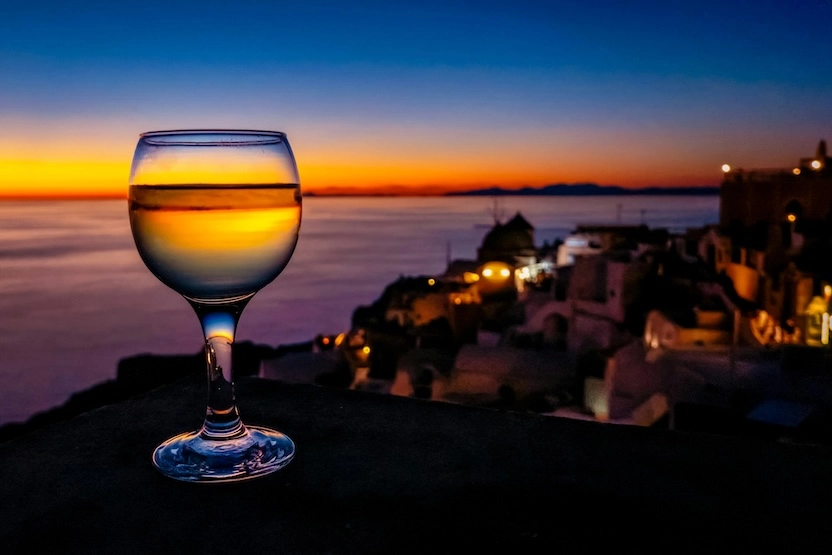 A glass of wine in Santorini.