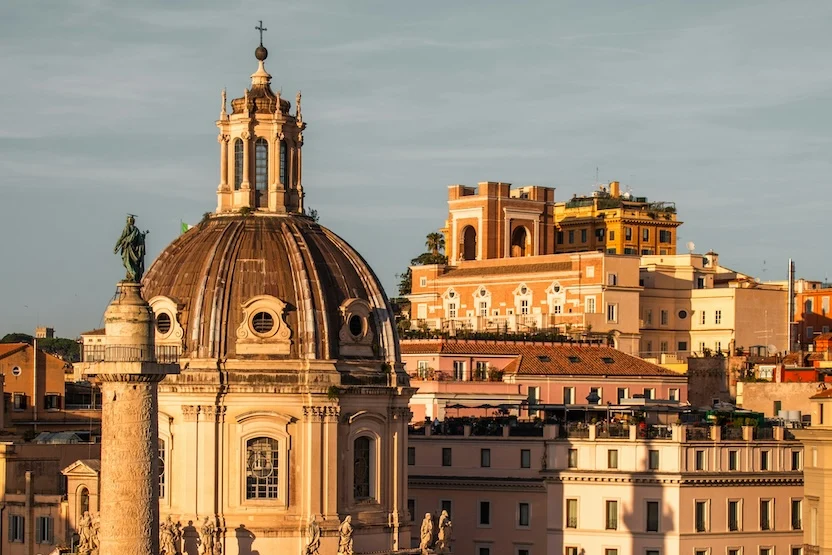 Sun drenched monuments in Esquilino, Rome.