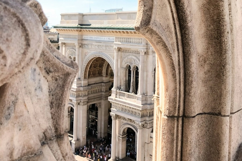 An editorial shot of old buildings in Milan.