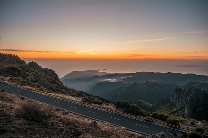 A road in Portugal at sunset.