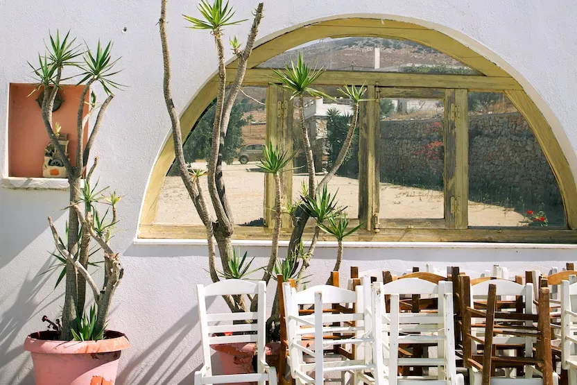 Plants and chairs in Santorini.