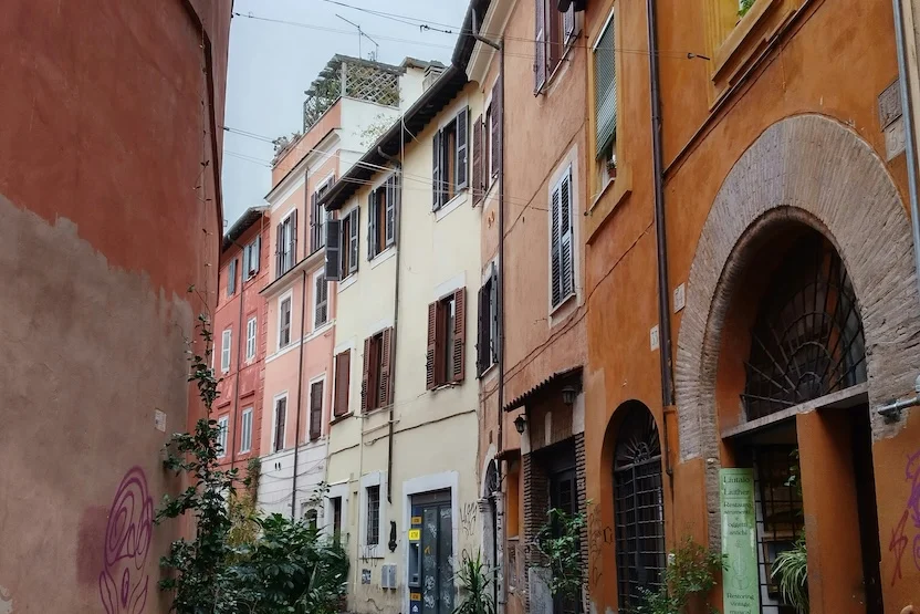 A pretty street in the Trastevere neighborhood in Rome.