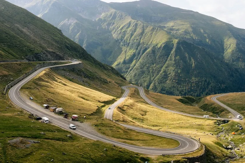 Winding roads in Romania.