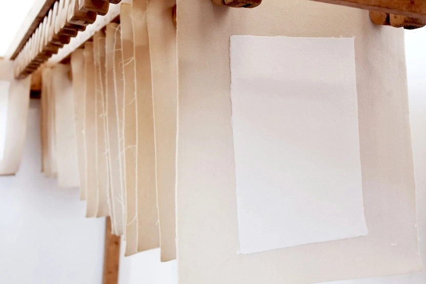 Handmade paper hanging to dry in Italy.