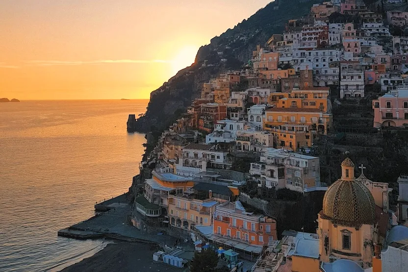 A sunset view of Positano.