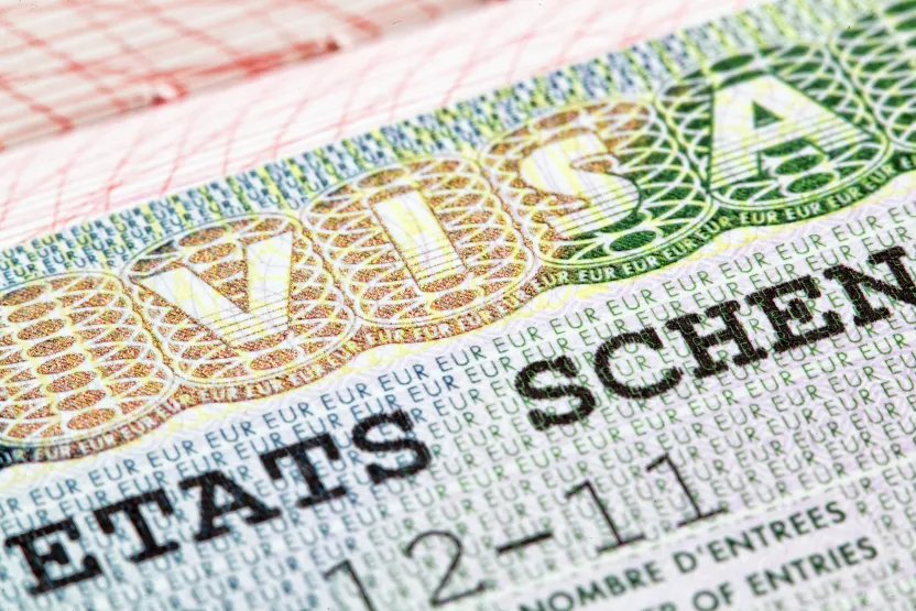 A close up of a Schengen visa