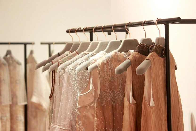 Women's clothing on a rack in a store