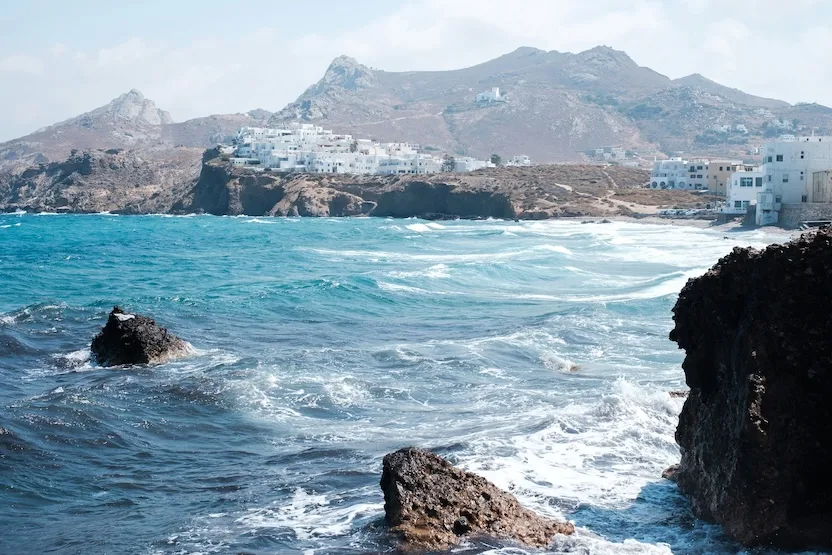 Waves on the shore of Naxos, Greece.