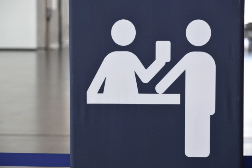 Passport control sign at an airport