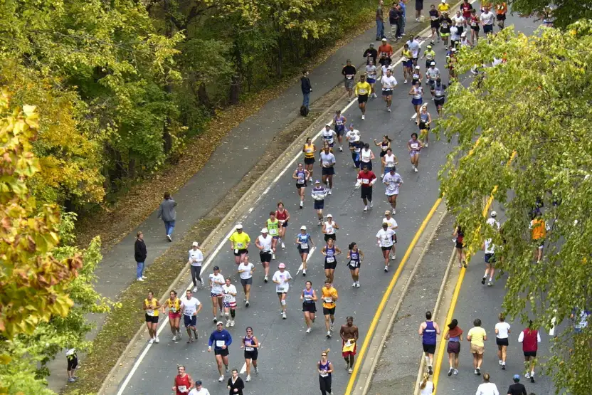 Marathon runners on a road