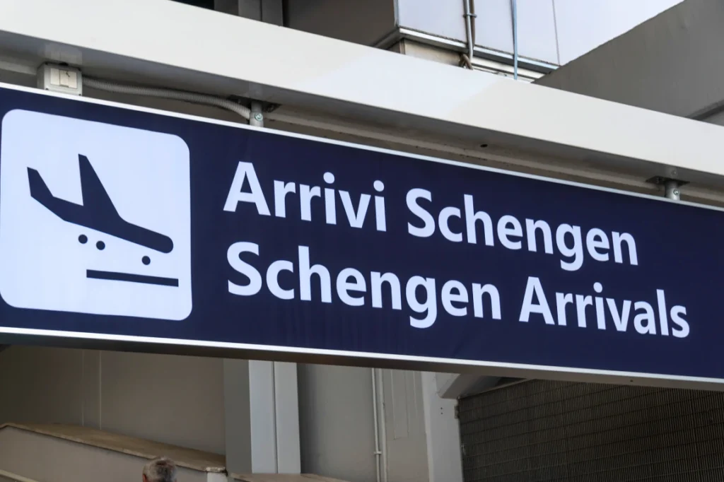 Schengen arrivals sign at an airport