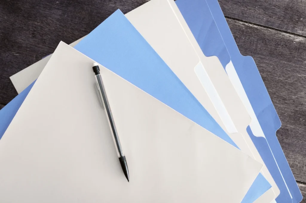 Blue and tan file folders
