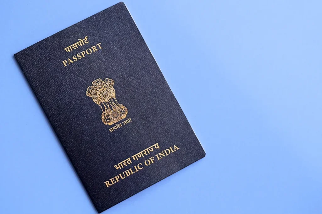 Indian passport on blue background