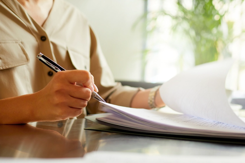 Woman filling out forms