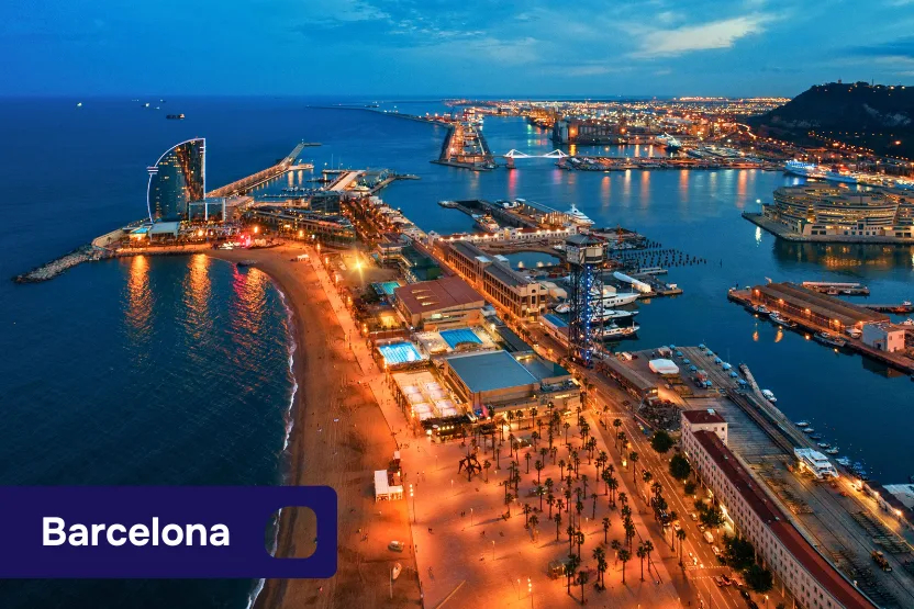 Barcelona's marina at night