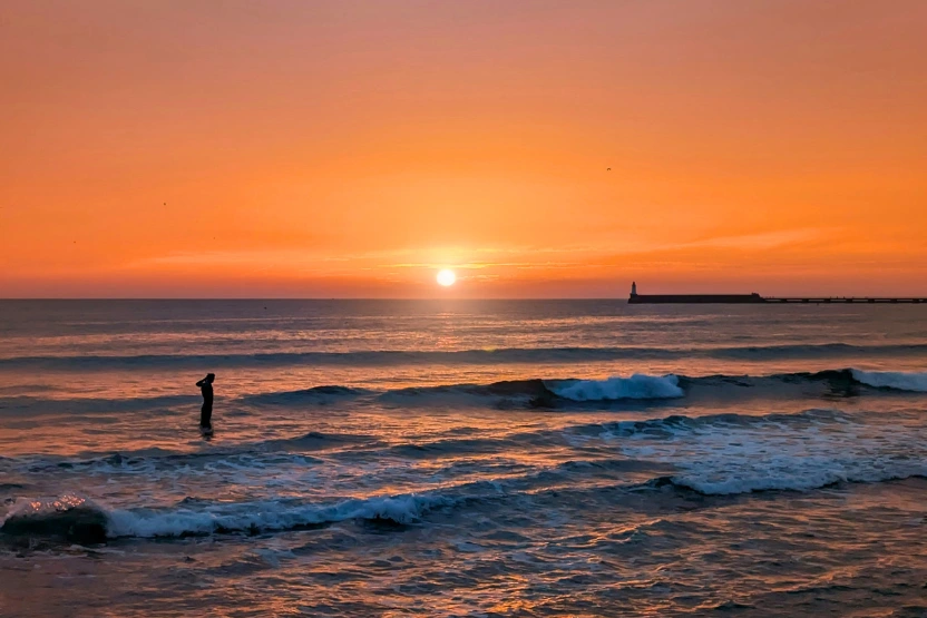 An ocean sunset in Les Sables-d'Olonne, France.