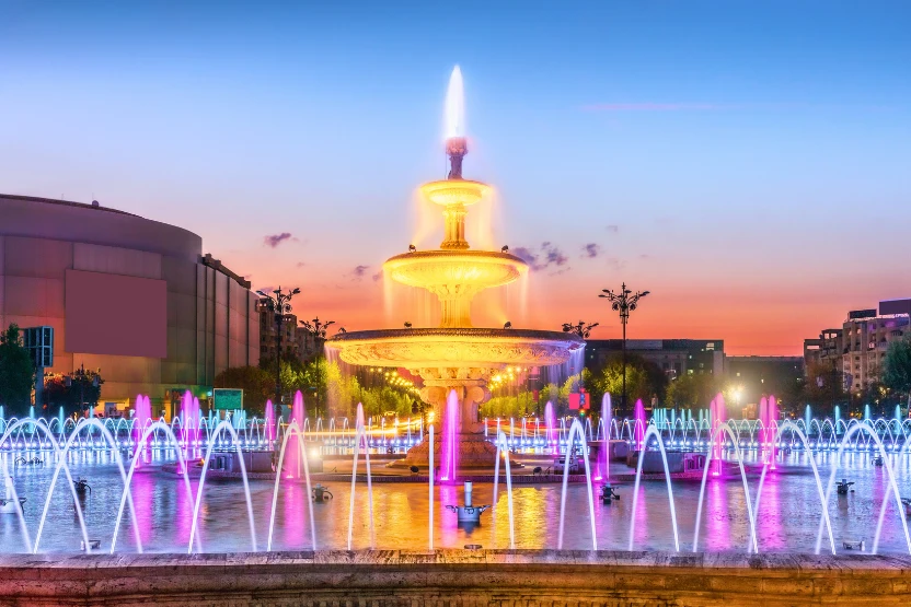 The fountain at Unirii Square