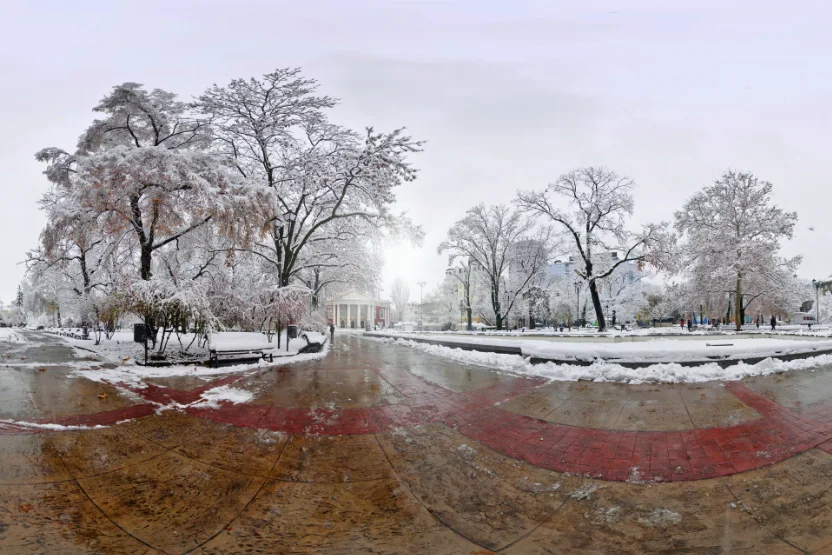 Snow in The Central City Garden, Sofia, Bulgaria