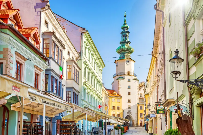 The colorful streets of Old Town Bratislava