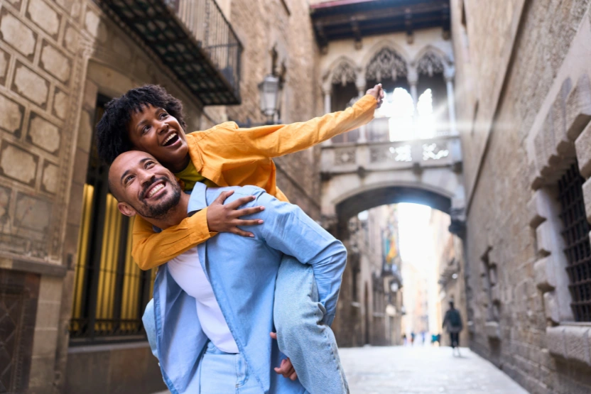 A couple in the Gothic Quarter of Barcelona