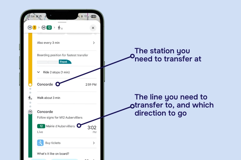 Example of how to read the Google Maps Directions for the Paris Metro (2 of 3)