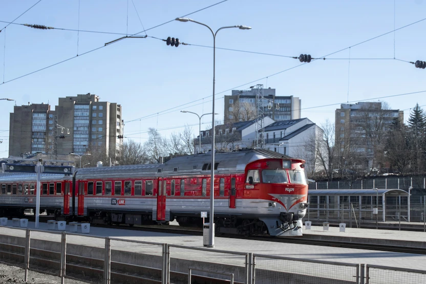 Train departing from Vilnius Central Station, Lithuania