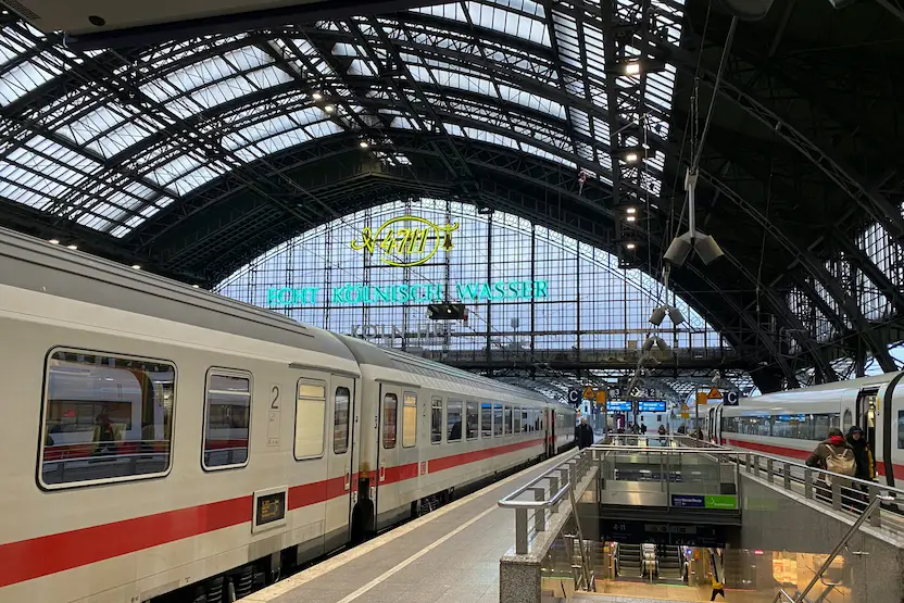 A view from a platform in the Cologne Central Train Station.