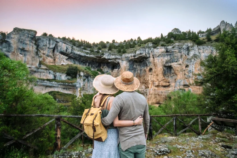 A couple on a hike while traveling