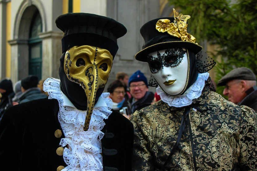 People dressed in traditional carnival costumes
