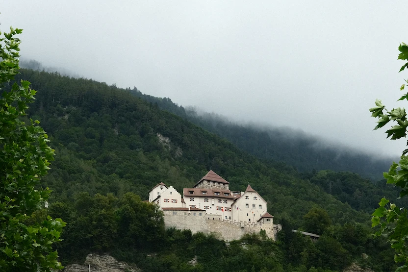Vaduz castle in the morning fog