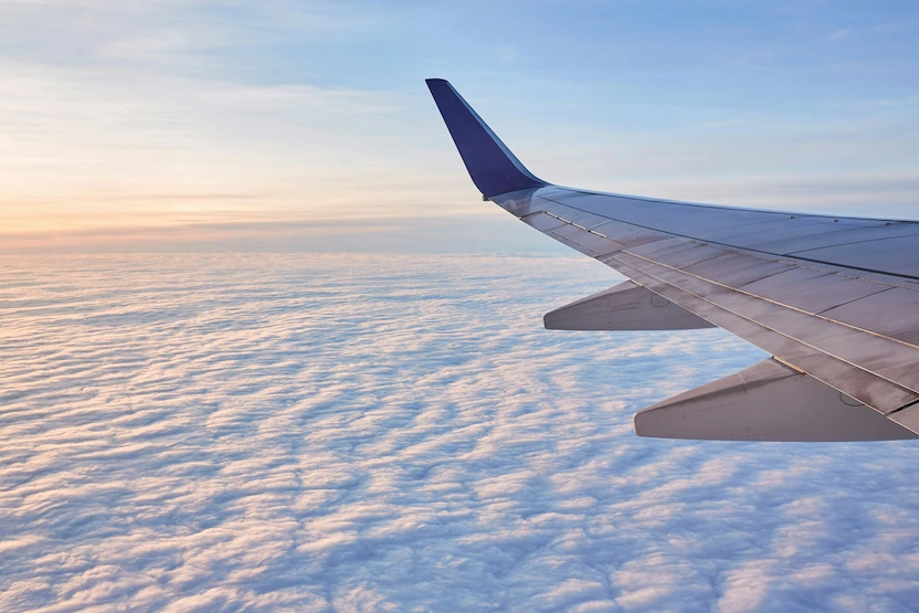 The wing of an airplane