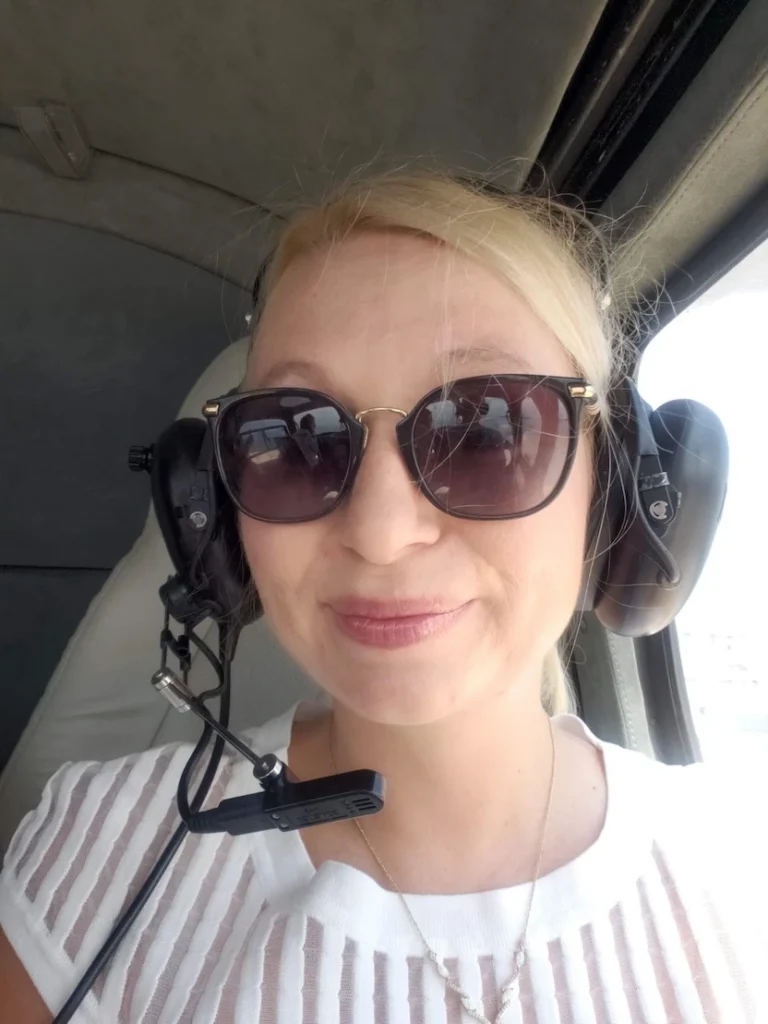 Lindsey Galloway on a helicopter ride in St Tropez, France