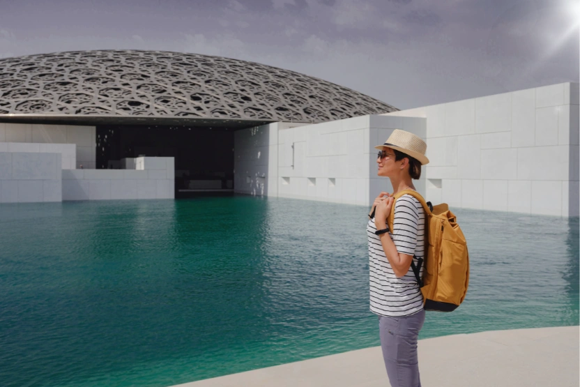 Traveler with a backpack, overseas
